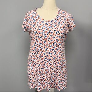 Lands End Tunic Top Short Sleeve Size L 14/16 Soft Jersey Knit Heart Valentines